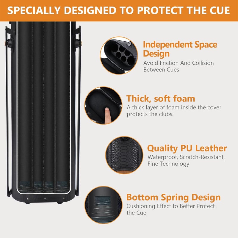 Oztwel 2x4 Pool Cue Case, Hard Pool Cue Case, Billiard Cue Case with Stand, Billiards Accessories Holds 2 Cue Butt and 4 Cue Shafts - Image 4